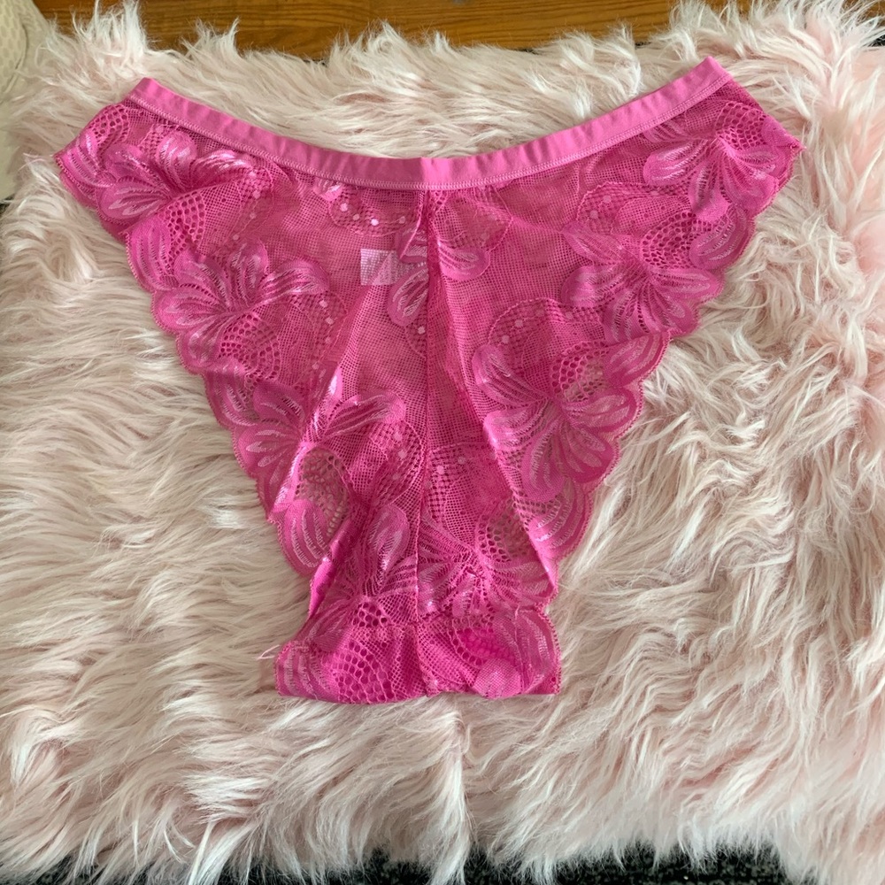 New 3XL Bright Pink Sheer Lace Floral Design Panty Knotty Knickers